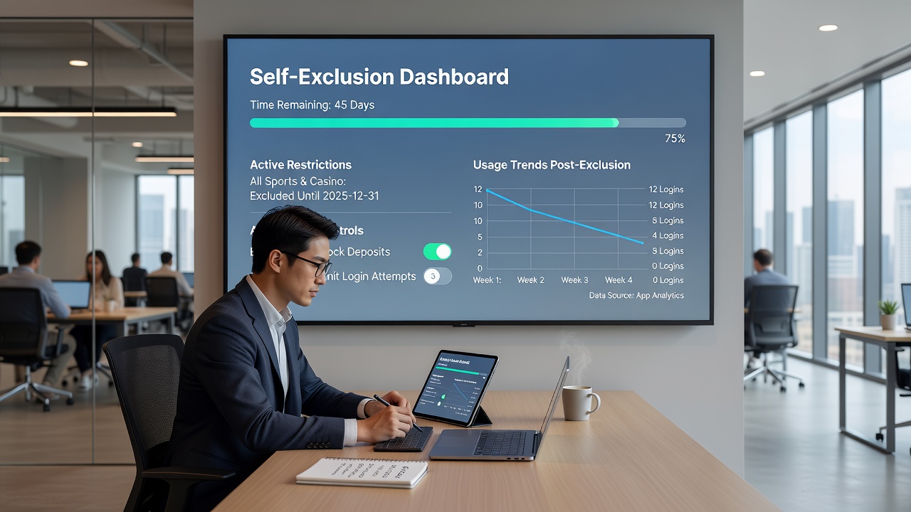 Screenshot showing cross-platform exclusion verification dashboard used by betting operators