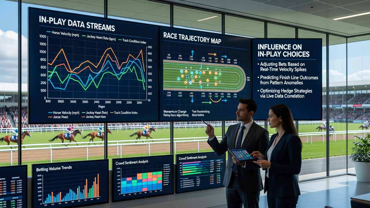 Close-up of a racing analytics dashboard displaying live sectional times and positional data during a British horse race